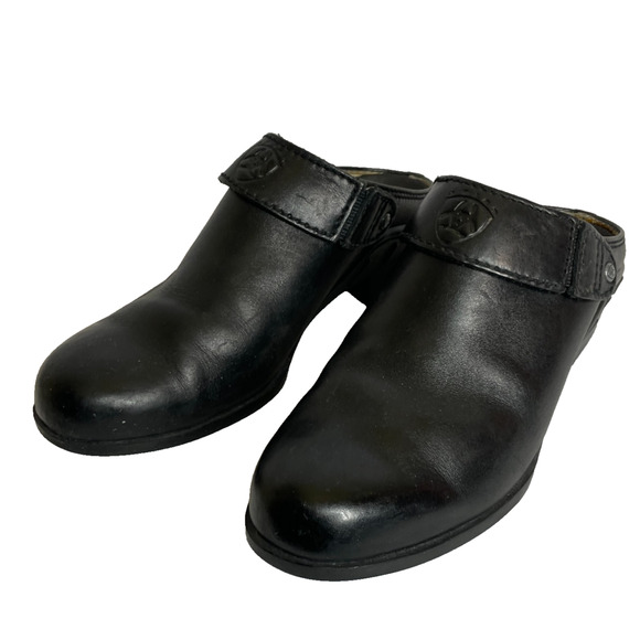 Women's 8 Ariat Black Leather Slip On Open Heel Western Slingback Mules - Picture 2 of 12